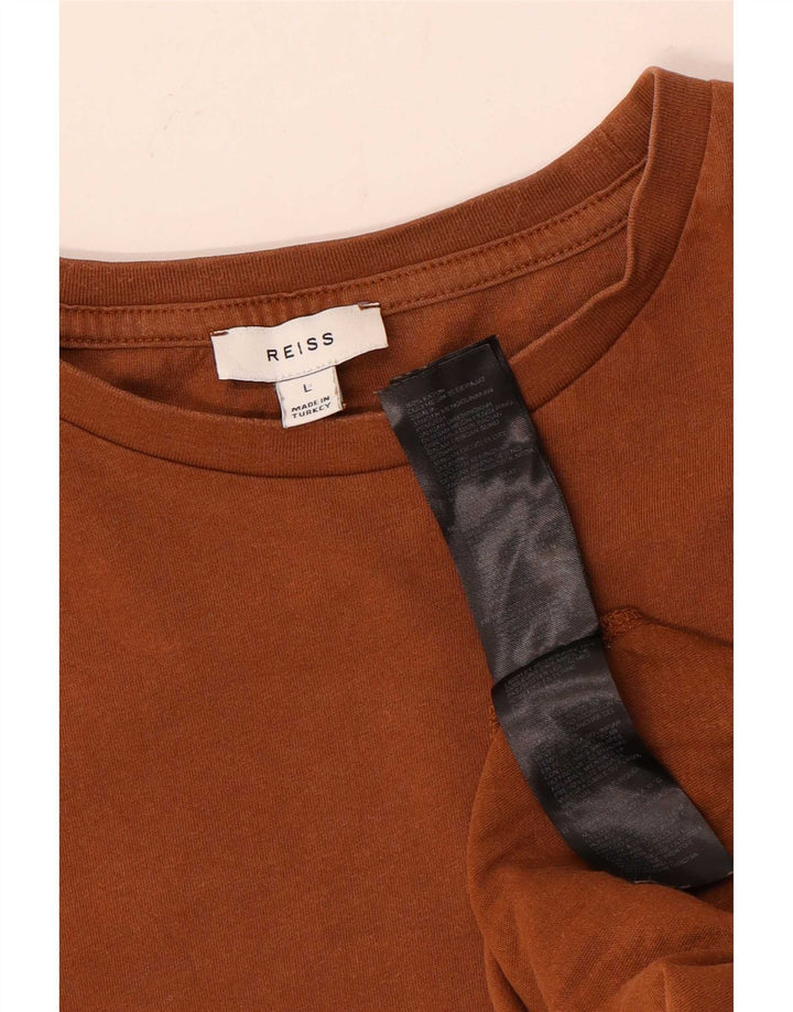 Reiss Womens T-Shirt Top Large Brown Cotton