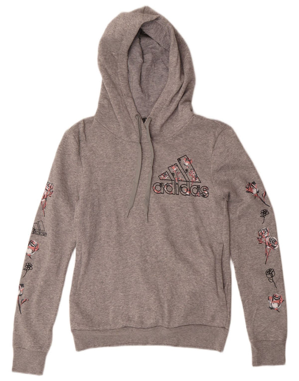 Adidas Womens Graphic Hoodie Jumper UK 4/6 XS Grey Floral Cotton