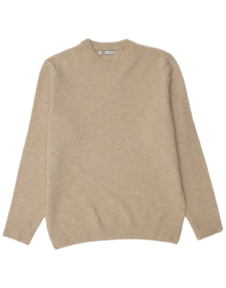 Zara Mens Crew Neck Jumper Sweater Medium Beige