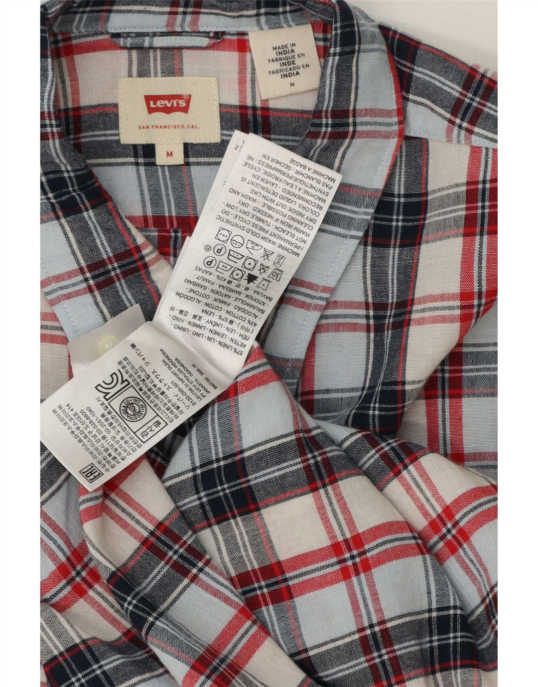 Levi's Mens Shirt Medium Multicoloured Check Linen