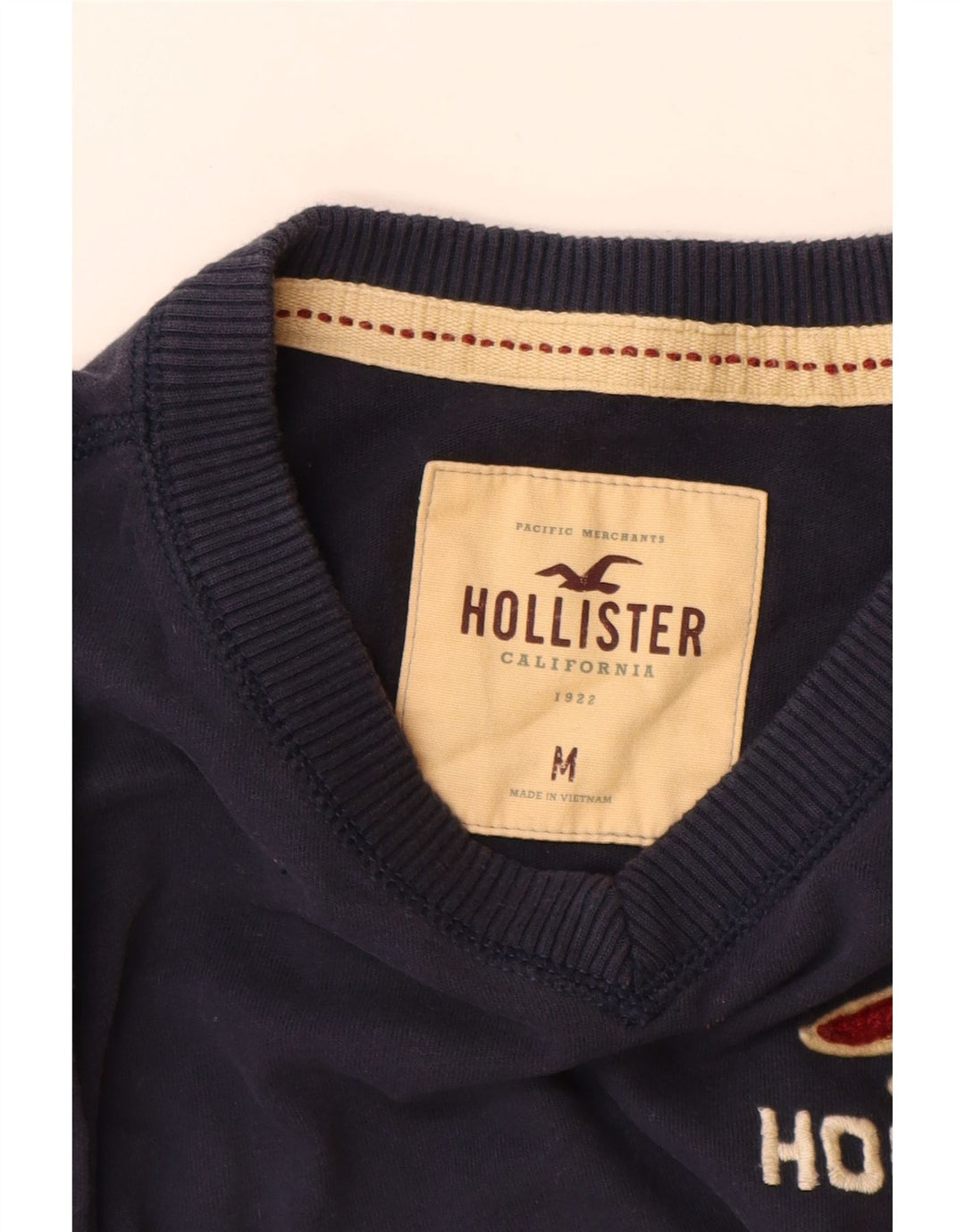 Hollister Mens Graphic Top Long Sleeve Medium Navy Blue Cotton