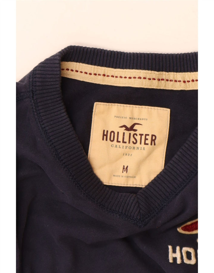 Hollister Mens Graphic Top Long Sleeve Medium Navy Blue Cotton