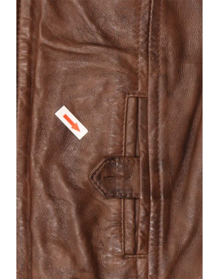 Massimo Dutti Womens Military Leather Jacket UK 14 Medium Brown