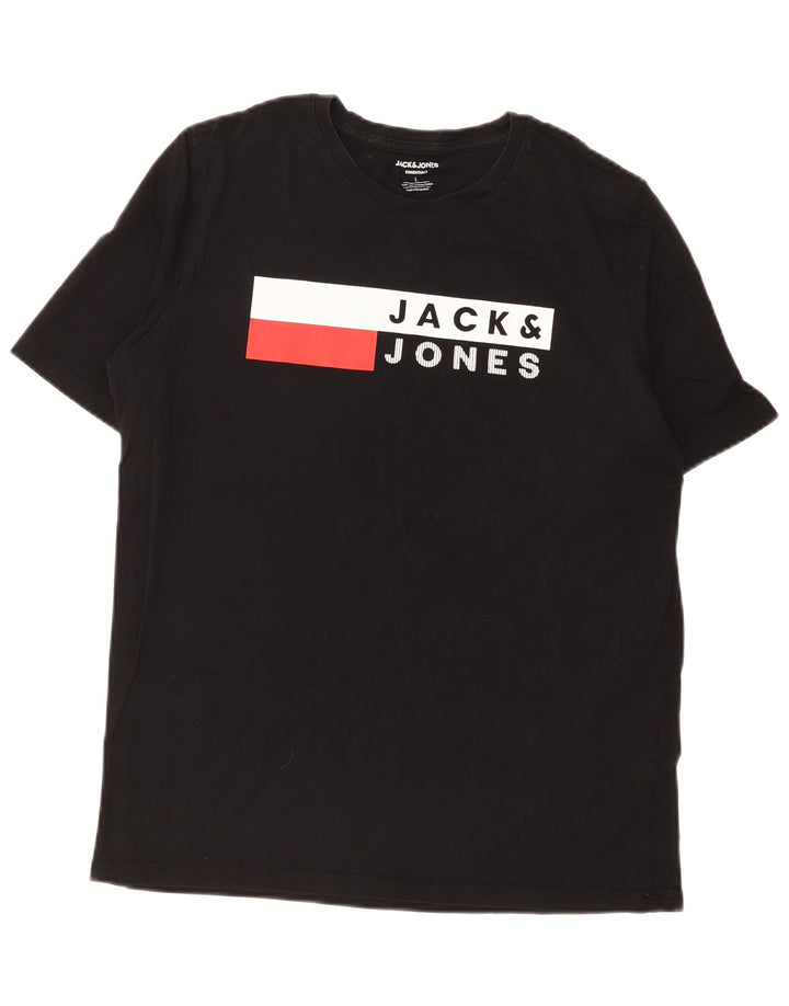 Jack & Jones Mens Graphic T-Shirt Top Large Black Cotton