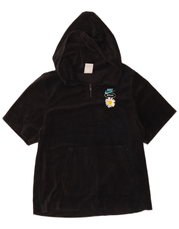 Nike Boys Graphic Short Sleeve Hoodie Jumper 13-14 Years XL Black Cotton