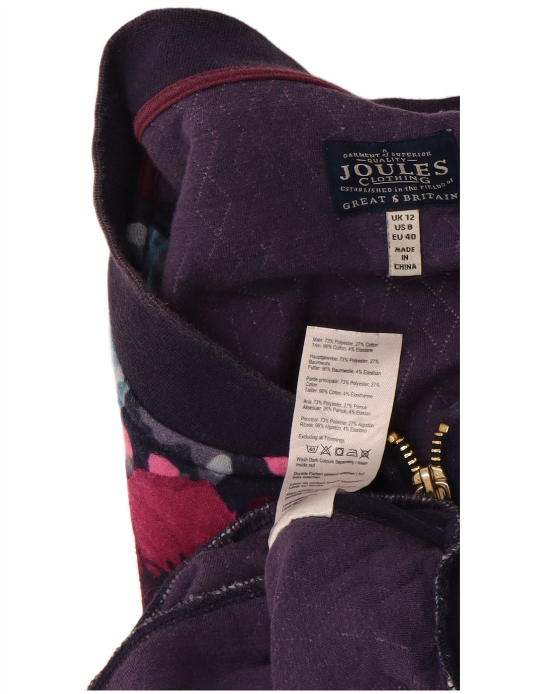 Joules Womens Tracksuit Top Jacket UK 12 Medium Navy Blue Floral Polyester