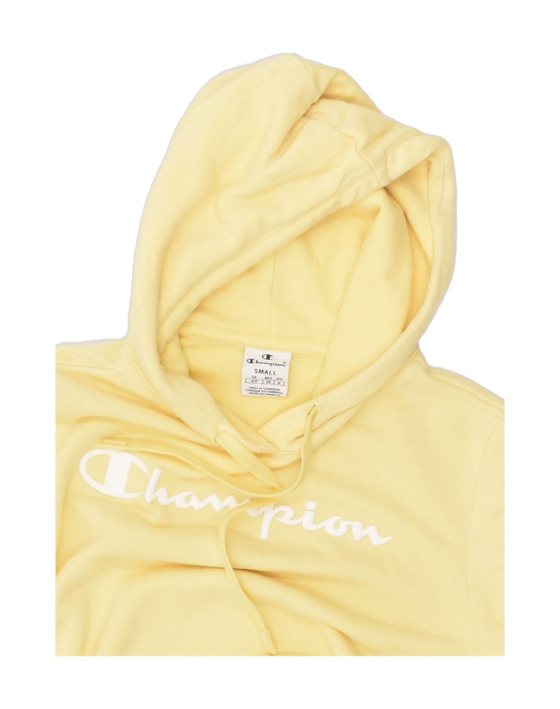 CHAMPION Womens Graphic Hoodie Jumper UK 10 Small Yellow Cotton | Vintage Champion | Thrift | Second-Hand Champion | Used Clothing | Messina Hembry 