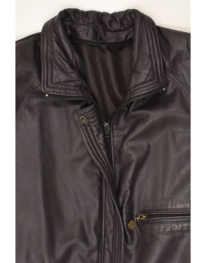 VINTAGE Womens Leather Coat UK 16 Large Black Leather | Vintage Vintage | Thrift | Second-Hand Vintage | Used Clothing | Messina Hembry 
