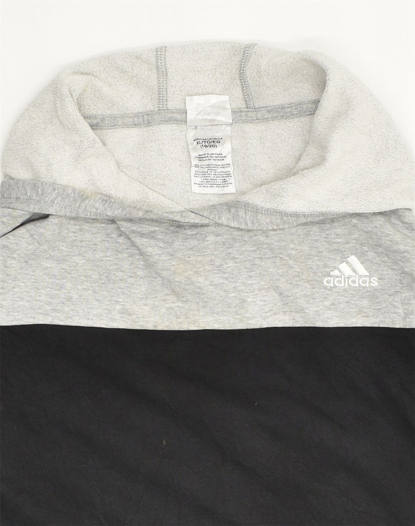 ADIDAS Boys Hoodie Jumper 15-16 Years XL Black Colourblock Cotton | Vintage Adidas | Thrift | Second-Hand Adidas | Used Clothing | Messina Hembry 