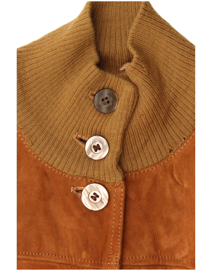 Vintage Womens Suede Bomber Jacket IT 48 XL Brown Leather