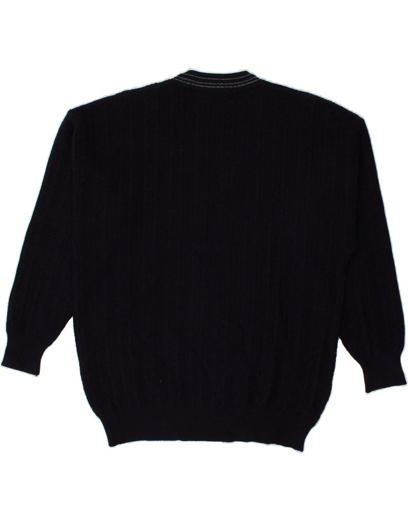 IL GRANCHIO Mens V-Neck Jumper Sweater Small Navy Blue Acrylic | Vintage Il Granchio | Thrift | Second-Hand Il Granchio | Used Clothing | Messina Hembry 