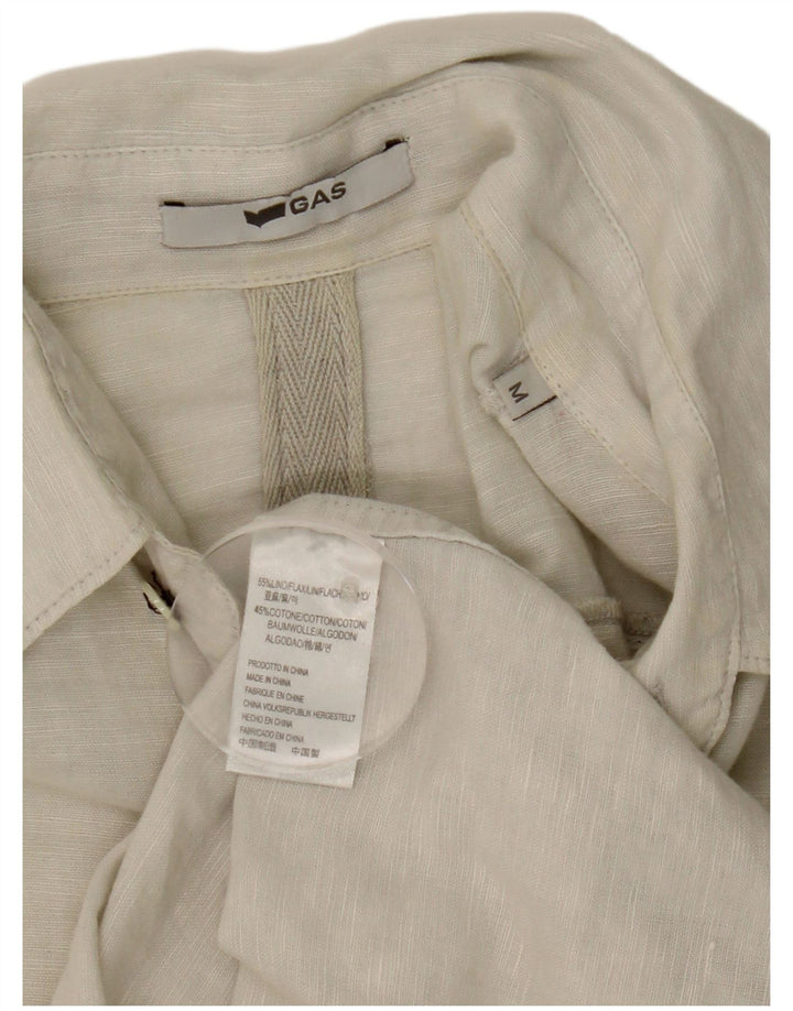 Gas Mens Short Sleeve Shirt Medium Beige Linen