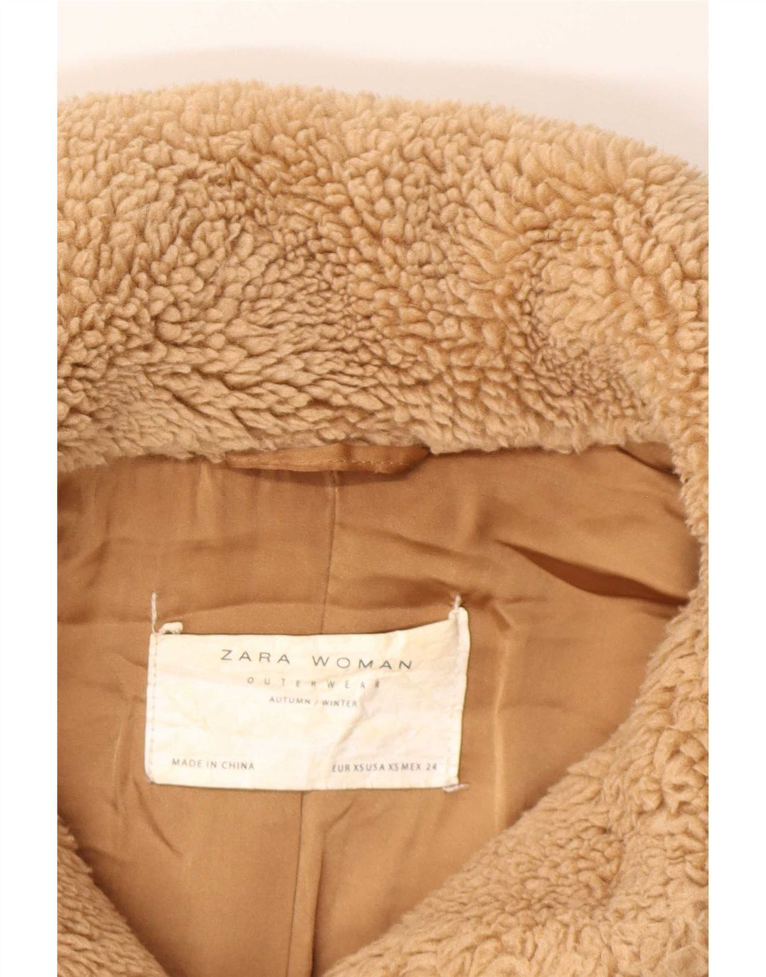 Zara Womens Oversized Sherpa Jacket UK 6 XS Brown Polyester