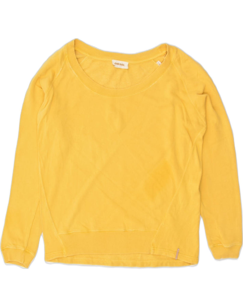 DIESEL Womens Oversized Sweatshirt Jumper UK 10 Small Yellow Cotton | Vintage Diesel | Thrift | Second-Hand Diesel | Used Clothing | Messina Hembry 