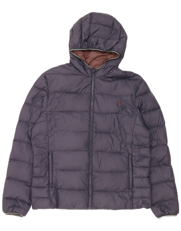 Fred Perry Mens Hooded Padded Jacket UK 44 2XL Navy Blue Nylon