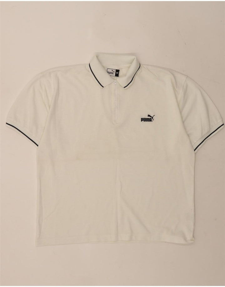 Puma Mens Polo Shirt Medium White Striped Polyester