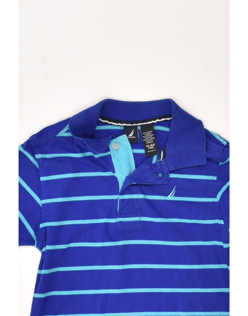 NAUTICA Boys Polo Shirt 6-7 Years XL Blue Striped Cotton | Vintage Nautica | Thrift | Second-Hand Nautica | Used Clothing | Messina Hembry 