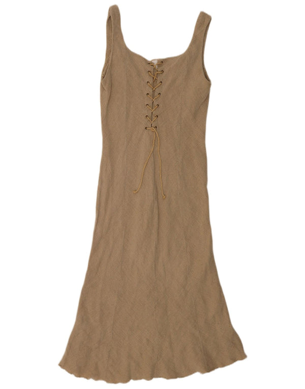 Vintage Womens Sleeveless Maxi Dress IT 46 Large Beige Linen