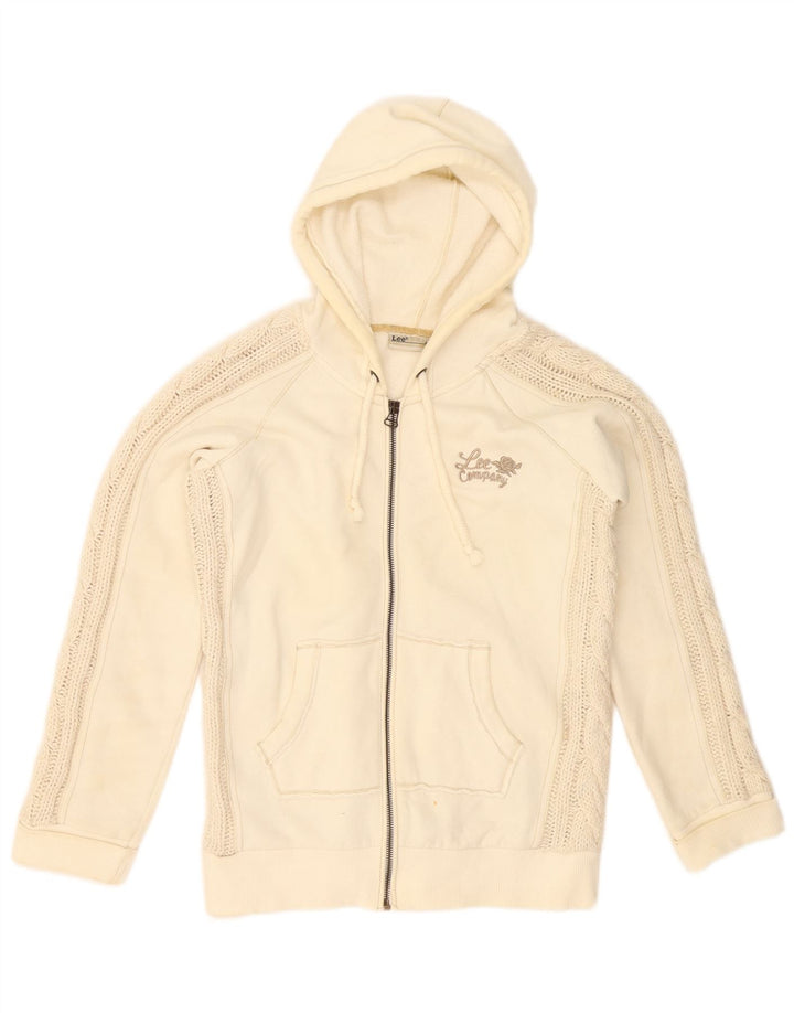 Lee Womens Zip Hoodie Sweater UK 14 Medium Off White Cotton