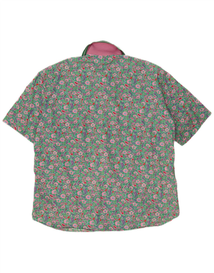 Vintage Mens Short Sleeve Shirt Large Green Paisley