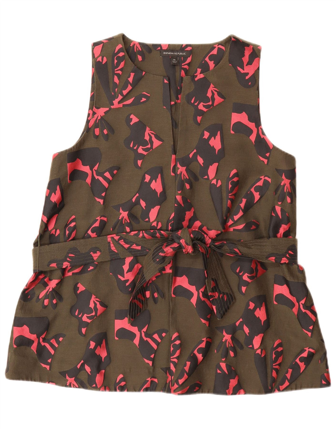 BANANA REPUBLIC Womens Abstract Pattern Blouse Top UK 14 Medium Khaki