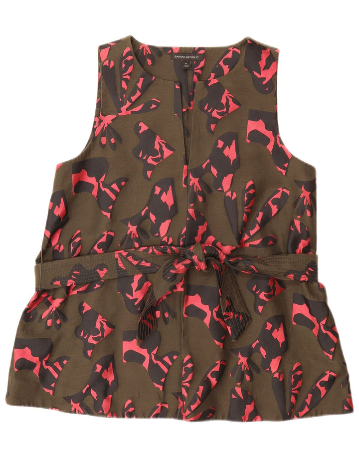 BANANA REPUBLIC Womens Abstract Pattern Blouse Top UK 14 Medium Khaki