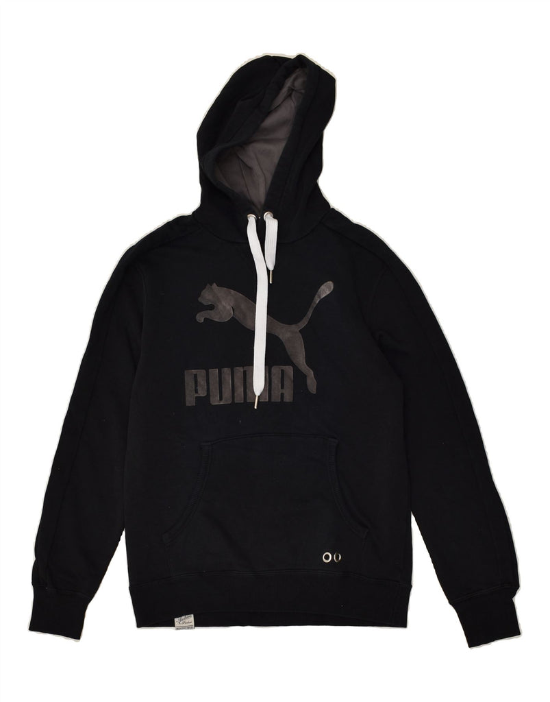 PUMA Mens Graphic Hoodie Jumper Small Black Cotton | Vintage Puma | Thrift | Second-Hand Puma | Used Clothing | Messina Hembry 