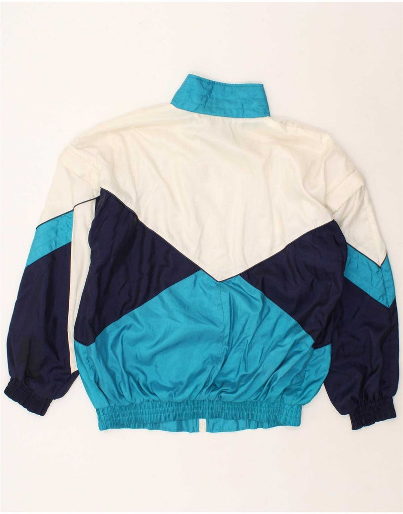 VINTAGE Womens Graphic Bomber Jacket UK 16 Large Blue Colourblock Vintage Vintage and Second-Hand Vintage from Messina Hembry 