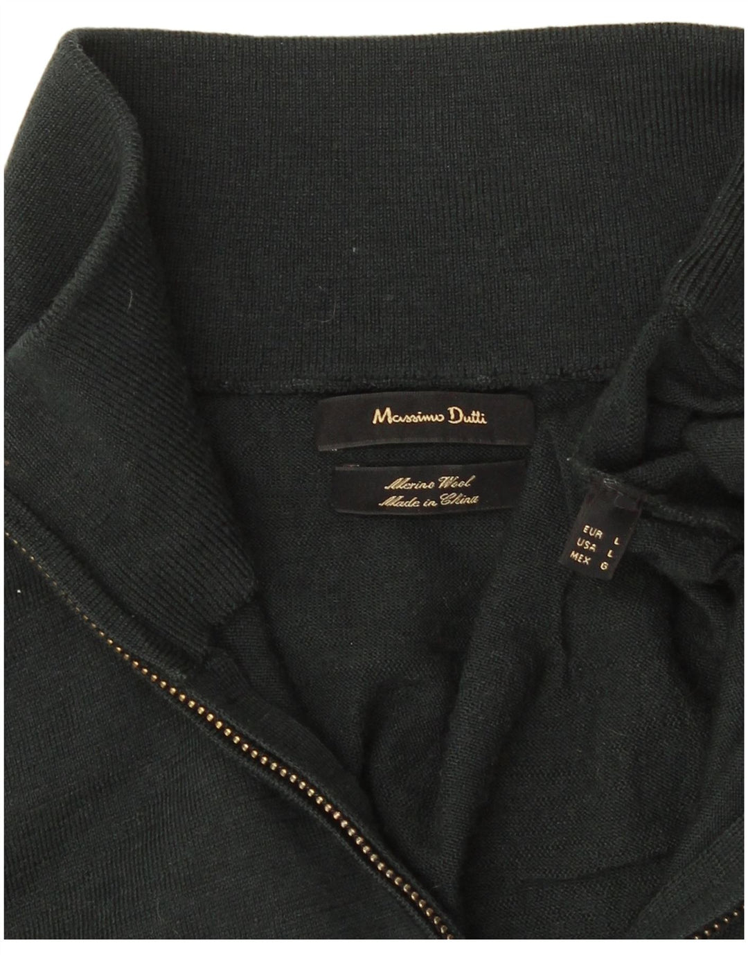 Massimo Dutti Mens Zip Neck Jumper Sweater Large Green Merino Wool