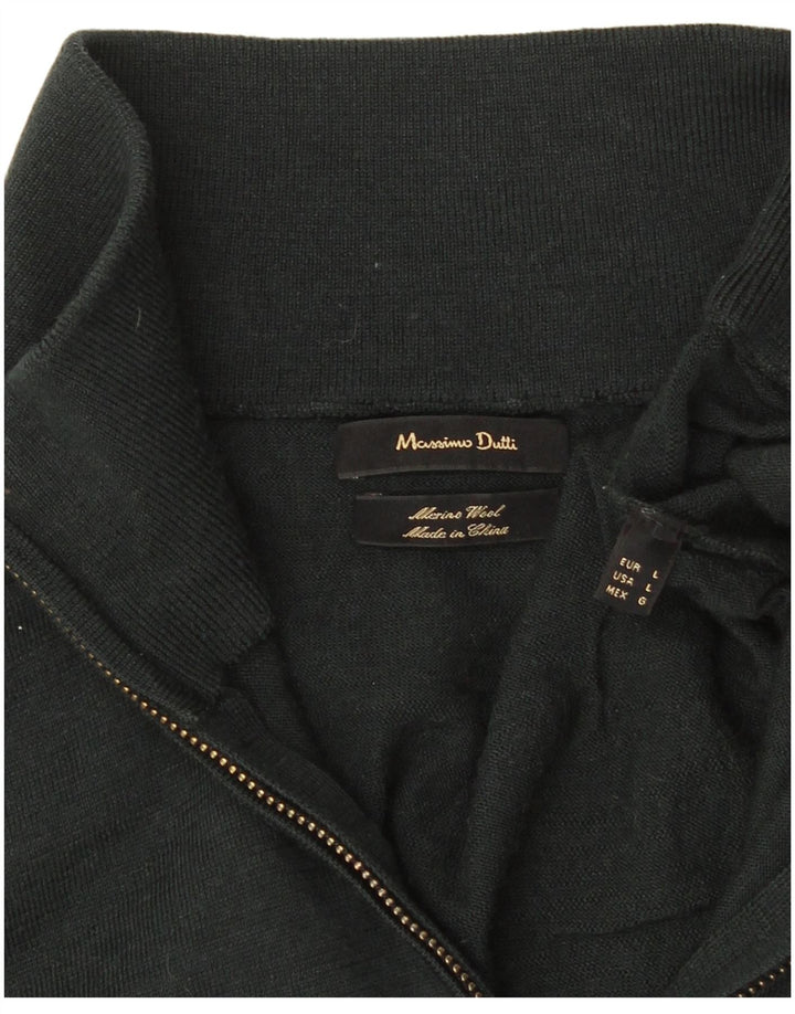 Massimo Dutti Mens Zip Neck Jumper Sweater Large Green Merino Wool