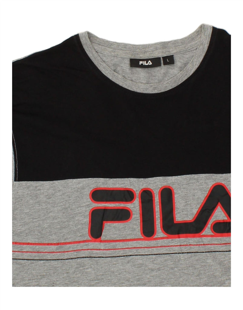 FILA Mens Graphic T-Shirt Top Large Grey Colourblock Cotton Vintage Fila and Second-Hand Fila from Messina Hembry 
