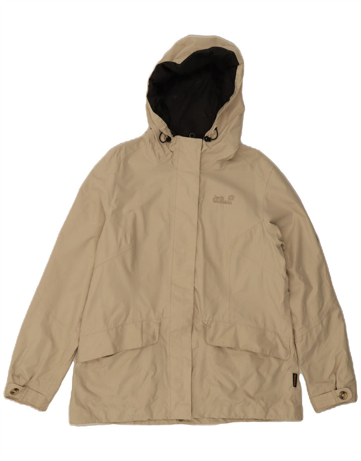 JACK WOLFSKIN Womens Hooded Rain Jacket UK 18/20 XL Beige Polyamide Vintage Jack Wolfskin and Second-Hand Jack Wolfskin from Messina Hembry 
