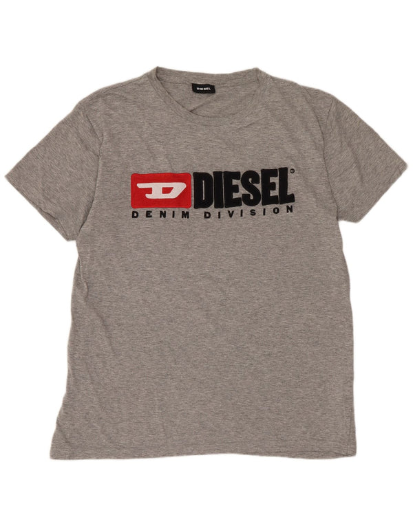Diesel Mens Graphic T-Shirt Top Large Grey Cotton