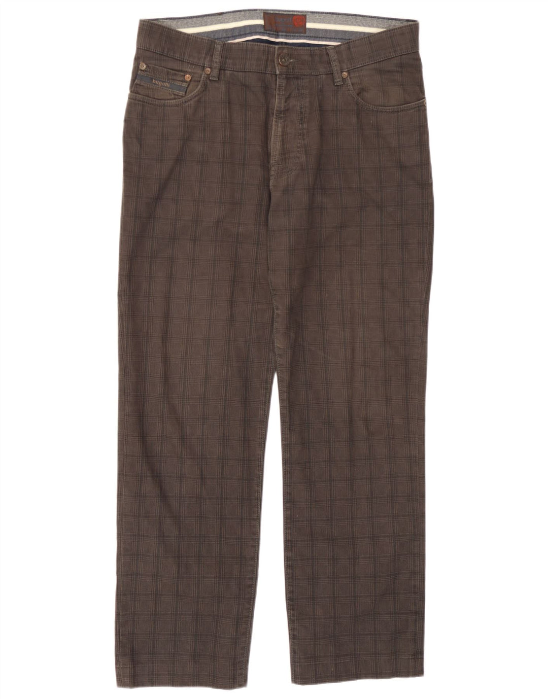 Bugatti Mens Straight Casual Trousers IT 52 XL W36 L30 Grey Houndstooth
