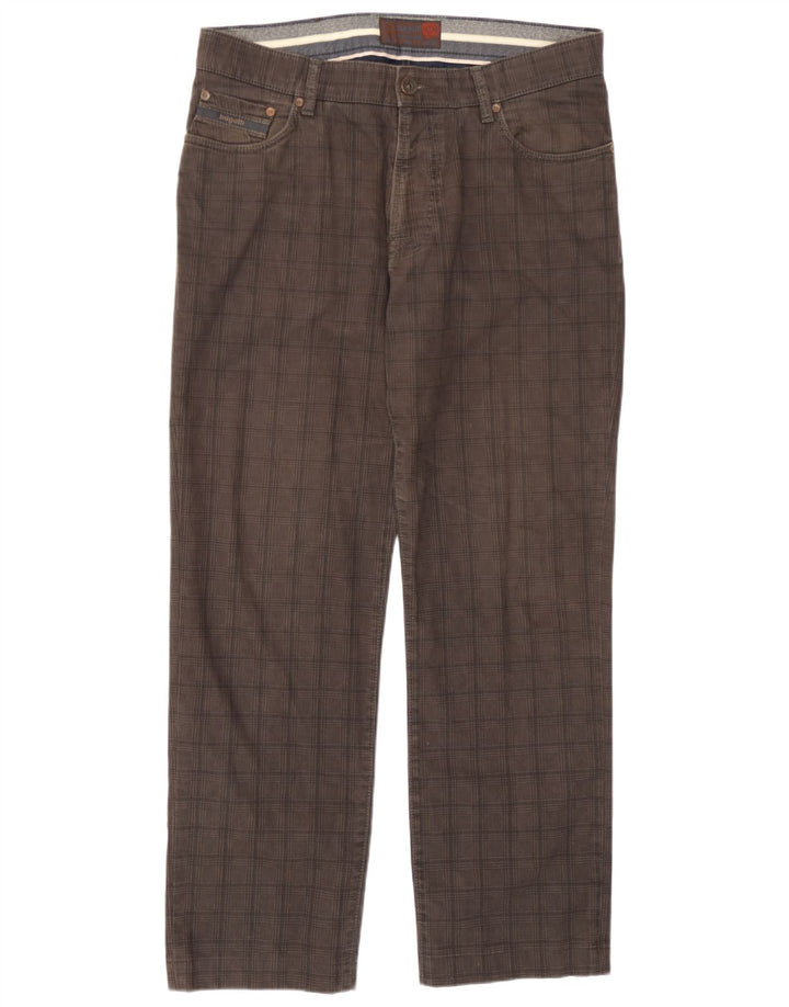 Bugatti Mens Straight Casual Trousers IT 52 XL W36 L30 Grey Houndstooth