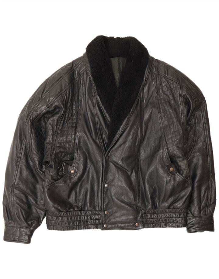 Vintage Mens Leather Jacket IT 52 XL Black