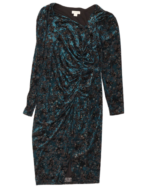 Monsoon Womens Long Sleeve Sheath Dress UK 12 Medium Blue Animal Print