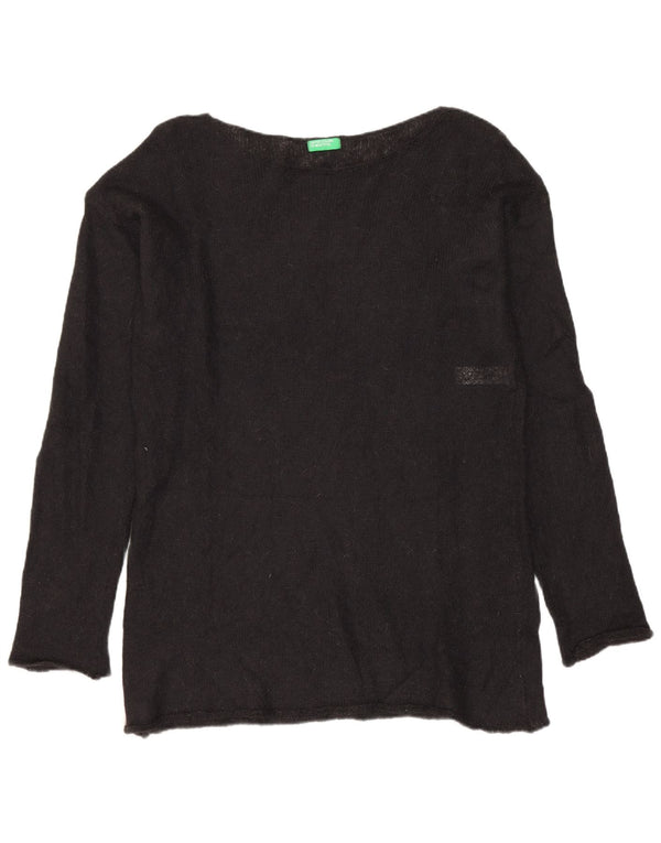 Benetton Womens Boat Neck Jumper Sweater UK 16 Large Black Mohair