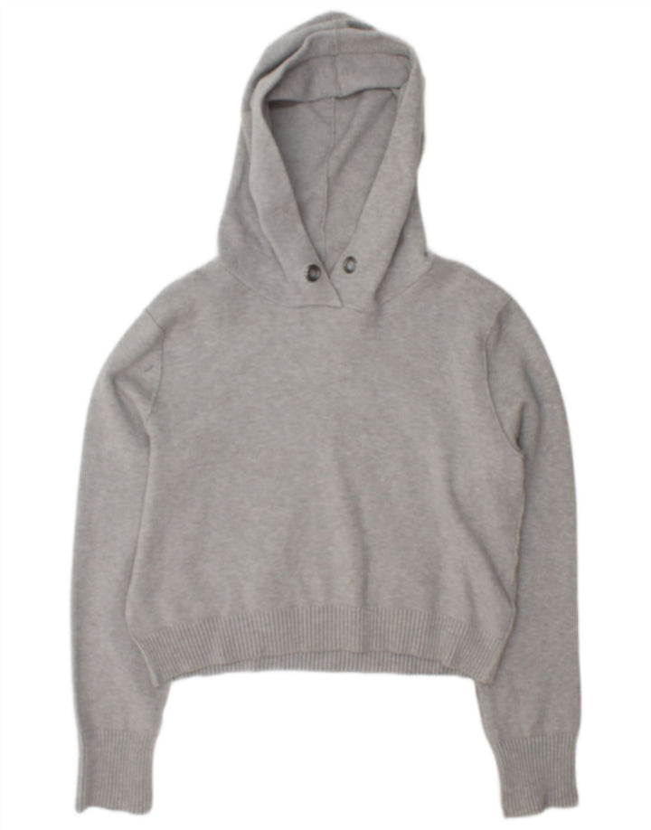 Zara Womens Crop Hooded Jumper Sweater UK 14 Medium Grey Viscose