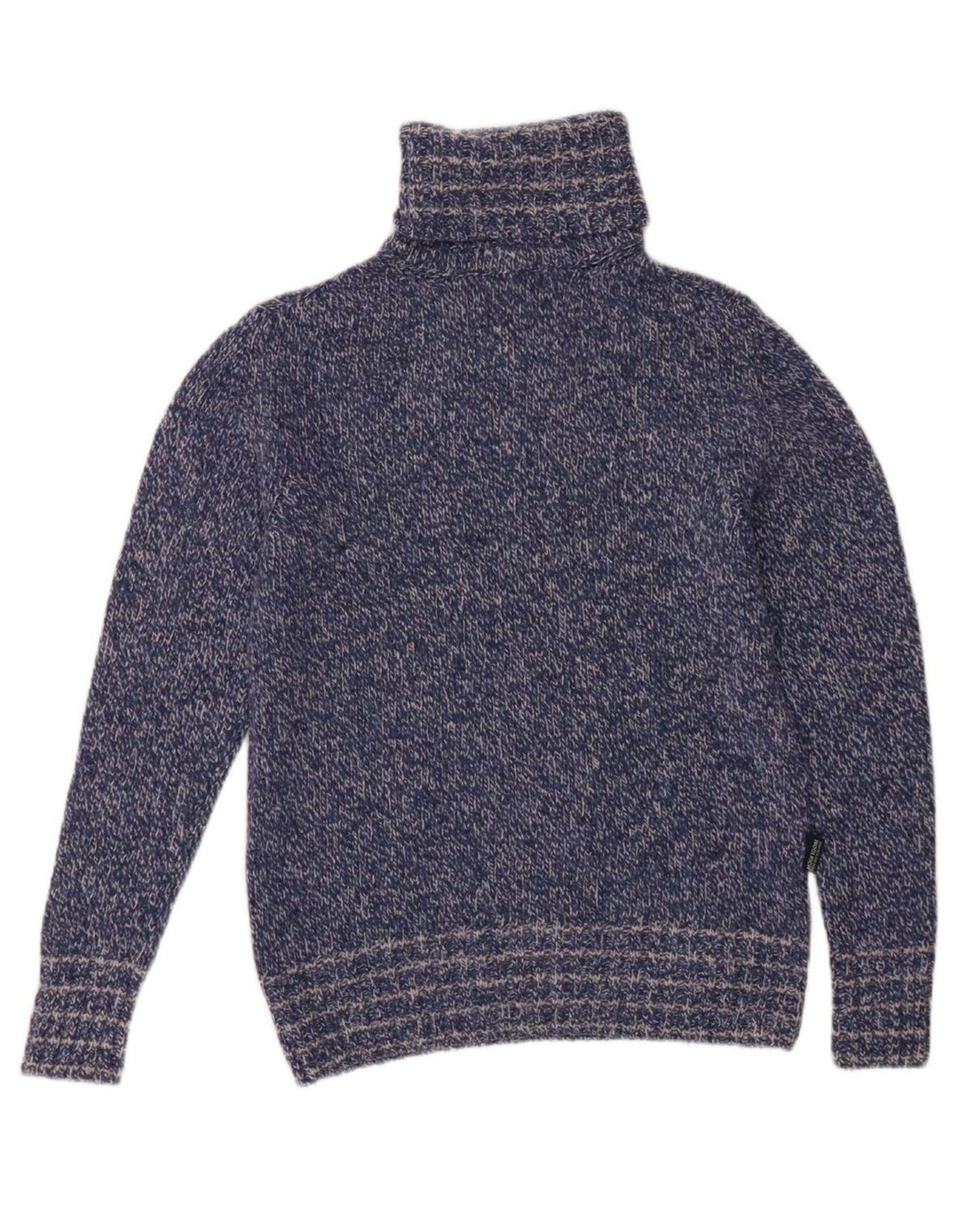 WOOLRICH Womens Roll Neck Jumper Sweater UK 16 Large Navy Blue Flecked