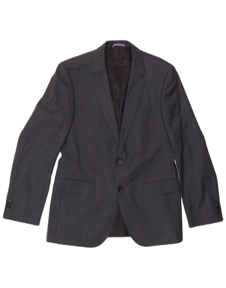 Hugo Boss Mens 2 Button Blazer Jacket EU 48 Medium Grey Houndstooth Wool