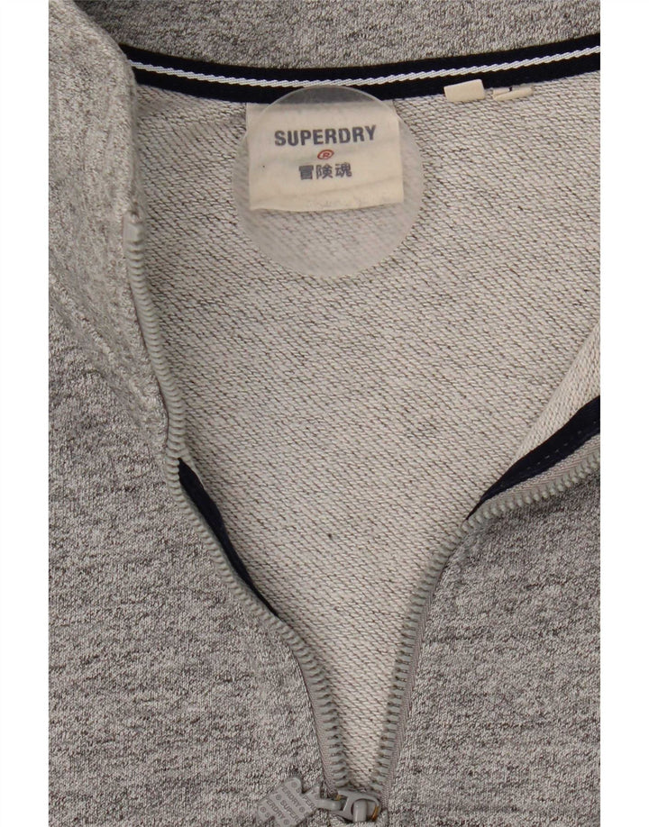 Superdry Mens Zip Neck Sweatshirt Jumper Large Grey Cotton