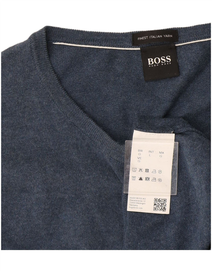 Hugo Boss Mens Boat Neck Jumper Sweater Large Blue Cotton