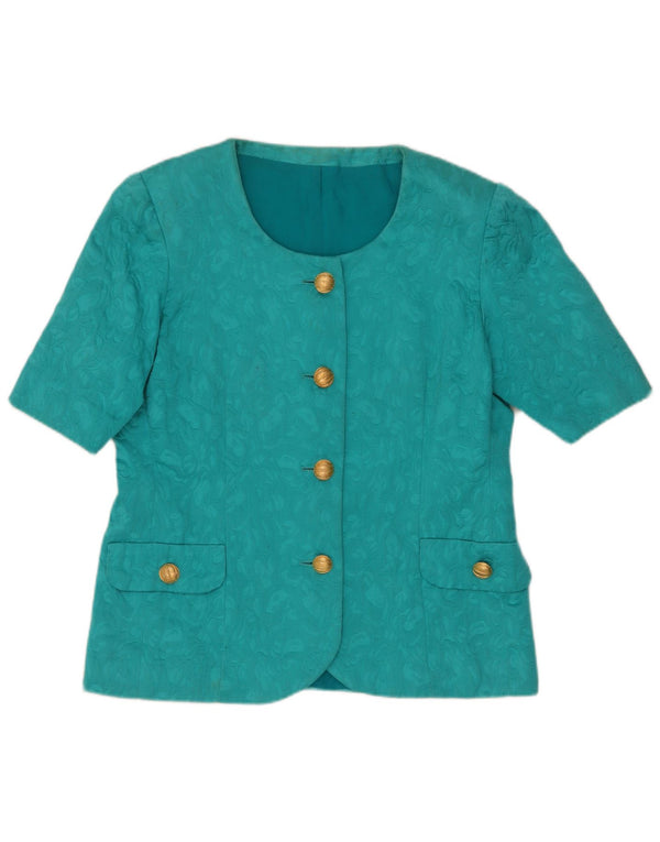 Vintage Womens Abstract 4 Button 2 Piece Skirt Set UK 14 Medium  Turquoise