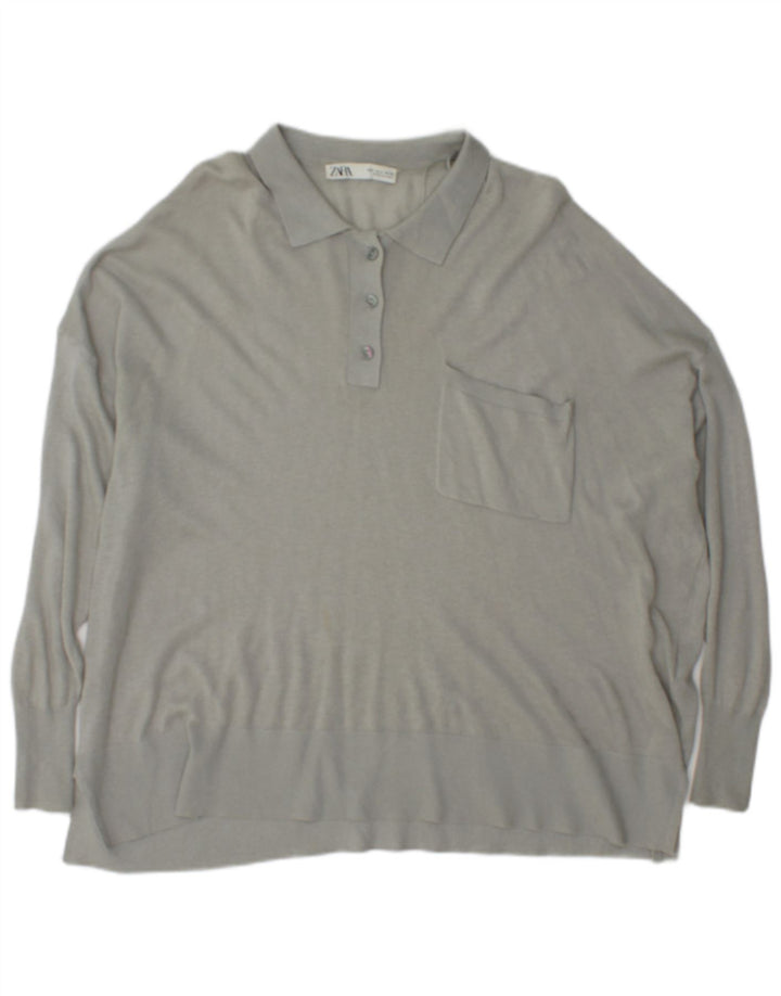 Zara Womens Oversized Polo Neck Jumper Sweater UK 10 Small Grey Nylon