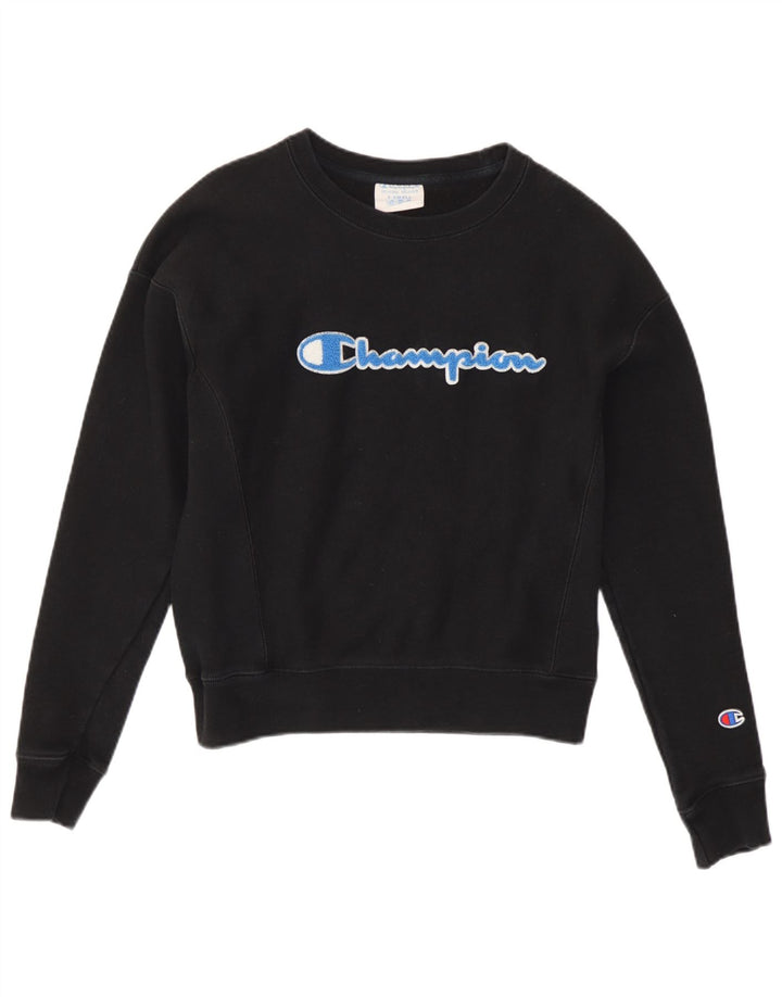 Champion Womens Crop Oversized Sweatshirt Jumper UK 6 XS Black