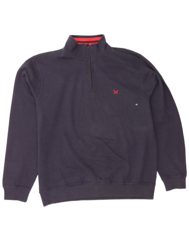 CREW CLOTHING Mens Zip Neck Sweatshirt Jumper 2XL Navy Blue Cotton