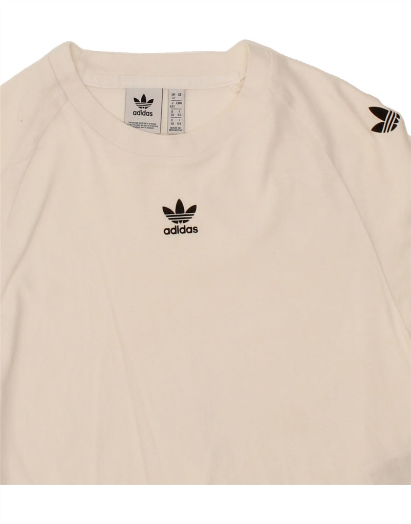 ADIDAS Womens Graphic Crop Top UK 12 Medium White Cotton Vintage Adidas and Second-Hand Adidas from Messina Hembry 