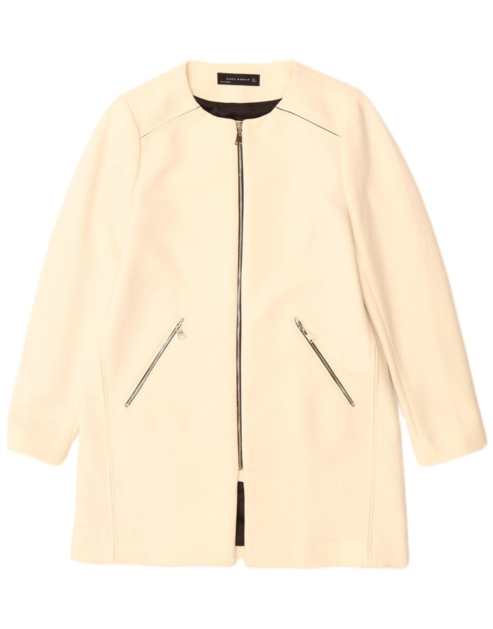 Zara Womens Overcoat UK 16 Large Off White Polyester