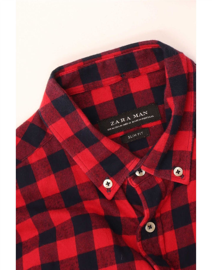 Zara Mens Slim Fit Flannel Shirt Medium Red Gingham